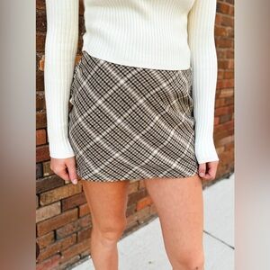 Sadie & Sage Gossip Girl Plaid Mini Skirt - Size M - Brown Multi - NWT